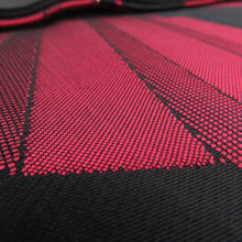 画像をギャラリービューアに読み込む, 名古屋帯 黒色ｘエンジ色 扇子にエ霞文様 絹 仕付け糸付き 六通柄 カジュアル 着物帯 長さ318cm