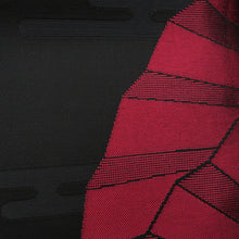 画像をギャラリービューアに読み込む, 名古屋帯 黒色ｘエンジ色 扇子にエ霞文様 絹 仕付け糸付き 六通柄 カジュアル 着物帯 長さ318cm