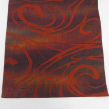 画像をギャラリービューアに読み込む, 名古屋帯 紬 エンジ色ｘ茶色ｘ紫色 流水文様 六通柄 正絹 カジュアル 着物帯 長さ352cm