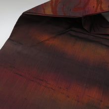 画像をギャラリービューアに読み込む, 名古屋帯 紬 エンジ色ｘ茶色ｘ紫色 流水文様 六通柄 正絹 カジュアル 着物帯 長さ352cm