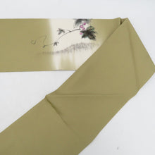 画像をギャラリービューアに読み込む, 名古屋帯 カーキ色ｘ白色 ぼかし 狸文様 お太鼓柄 染め模様 正絹 カジュアル 着物帯 長さ403cm