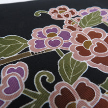 画像をギャラリービューアに読み込む, 名古屋帯 塩瀬 黒色ｘ多色 花売り童子文様 お太鼓柄 正絹 カジュアル 着物帯 長さ367cm