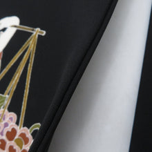 画像をギャラリービューアに読み込む, 名古屋帯 塩瀬 黒色ｘ多色 花売り童子文様 お太鼓柄 正絹 カジュアル 着物帯 長さ367cm