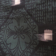 画像をギャラリービューアに読み込む, アンティーク 銘仙 昔着物 深緑地 白×黄×赤 袷 バチ衿 正絹 仕付け糸付き 昔きもの レトロモダン 明治・大正ロマン 身丈153.6cm