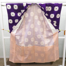 画像をギャラリービューアに読み込む, アンティーク 銘仙 昔着物 紫×白 袷 バチ衿 正絹 仕付け糸付き 昔きもの レトロモダン 明治・大正ロマン 身丈145.2cm