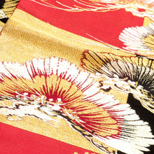 Load image into Gallery viewer, 名古屋帯 アンティーク帯 昔名古屋帯 黒×赤×金 松 ブロックチェック 別誂 大嶋織 レトロ 大正ロマン 市松 長さ328.5cm