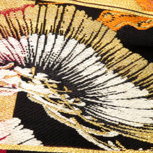 Load image into Gallery viewer, 名古屋帯 アンティーク帯 昔名古屋帯 黒×赤×金 松 ブロックチェック 別誂 大嶋織 レトロ 大正ロマン 市松 長さ328.5cm