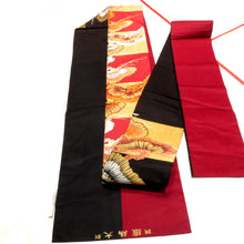 Load image into Gallery viewer, 名古屋帯 アンティーク帯 昔名古屋帯 黒×赤×金 松 ブロックチェック 別誂 大嶋織 レトロ 大正ロマン 市松 長さ328.5cm