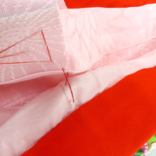 画像をギャラリービューアに読み込む, 子供着物 目玉品 女の子用 一つ身 きもの・襦袢・帯・小物セット 朱色ｘ多色 正絹 花々文様 フォーマル 女児 七五三 祝着 子供きもの 身丈74cm