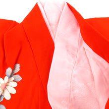 画像をギャラリービューアに読み込む, 子供着物 目玉品 女の子用 一つ身 きもの・襦袢・帯・小物セット 朱色ｘ多色 正絹 花々文様 フォーマル 女児 七五三 祝着 子供きもの 身丈74cm