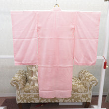 Load image into Gallery viewer, 子供着物 女の子用 四つ身 襦袢セット オレンジ×オフホワイト×金彩 御所車 波 古典柄 単衣 ポリエステル 子供きもの 女児 七五三 祝着 身丈117cm