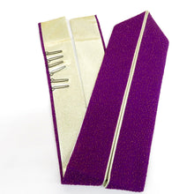 Load image into Gallery viewer, 袋帯 振袖用 目玉品 帯＆重ね衿＆刺繍半衿 3点セット 黒ｘ金銀ｘ多色 小桜・植物文様 六通柄 正絹 仕立て上がり 着物帯 長さ442.6cm