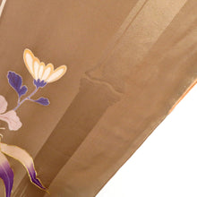 画像をギャラリービューアに読み込む, 訪問着 昔 アンティーク 昔着物 薄茶×多色 花々 金コマ刺繍 広衿 正絹 昔きもの レトロ 明治・大正ロマン 和洋ミックス 身丈155.5cm