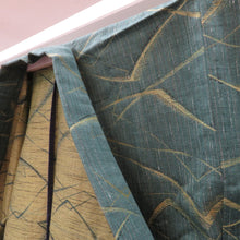 画像をギャラリービューアに読み込む, ウール着物 単衣 グリーン×イエロー 線デザイン しつけ糸付 バチ衿 カジュアルきもの 普段着物 仕立て上がり ウールきもの 和洋ミックス 身丈159cm