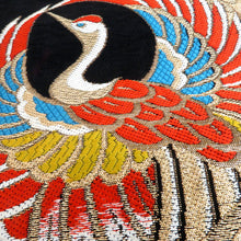 画像をギャラリービューアに読み込む, 袋帯 昔袋帯 レトロ 鶴・蝶・花文文様 絹 黒ｘ金ｘ多色 金糸 六通柄 フォーマル 仕立て上がり 着物帯 和洋ミックス 長さ407.5cm