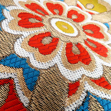 画像をギャラリービューアに読み込む, 袋帯 昔袋帯 レトロ 鶴・蝶・花文文様 絹 黒ｘ金ｘ多色 金糸 六通柄 フォーマル 仕立て上がり 着物帯 和洋ミックス 長さ407.5cm