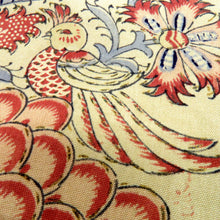 画像をギャラリービューアに読み込む, 名古屋帯 アンティーク帯 昔名古屋帯 薄茶×多色 鳥 花調 昔帯 九寸帯 レトロモダン 明治・大正ロマン 正絹 裏地は繻子地 長さ397cm