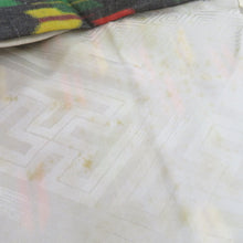 Load image into Gallery viewer, ウール着物 単衣 女性用ウールアンサンブル2点セット 羽織＆着物 チャコールグレー系 絣調 矢羽根柄 バチ衿 カジュアル 普段使い 身丈158.5cm