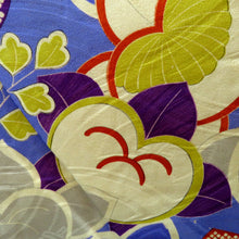 画像をギャラリービューアに読み込む, 羽織 アンティーク 昔長羽織 正絹 青×多色 橘 地模様 昔 レトロモダン 明治・大正ロマン ちりよけ 上着 身丈95cm