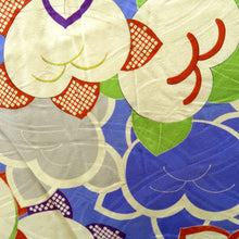 画像をギャラリービューアに読み込む, 羽織 アンティーク 昔長羽織 正絹 青×多色 橘 地模様 昔 レトロモダン 明治・大正ロマン ちりよけ 上着 身丈95cm