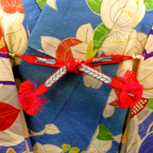 画像をギャラリービューアに読み込む, 羽織 アンティーク 昔長羽織 正絹 青×多色 橘 地模様 昔 レトロモダン 明治・大正ロマン ちりよけ 上着 身丈95cm