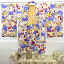 画像をギャラリービューアに読み込む, 羽織 アンティーク 昔長羽織 正絹 青×多色 橘 地模様 昔 レトロモダン 明治・大正ロマン ちりよけ 上着 身丈95cm