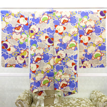 画像をギャラリービューアに読み込む, 羽織 アンティーク 昔長羽織 正絹 青×多色 橘 地模様 昔 レトロモダン 明治・大正ロマン ちりよけ 上着 身丈95cm