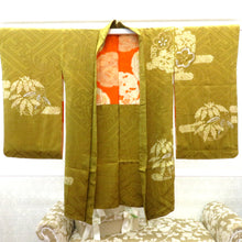 画像をギャラリービューアに読み込む, 羽織 アンティーク 昔長羽織 正絹 金茶系×白 金銀 地模様 松竹梅 刺繍 昔 レトロモダン 明治・大正ロマン ちりよけ 上着 身丈95.3cm