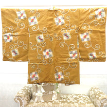 画像をギャラリービューアに読み込む, 羽織 アンティーク 昔長羽織 銘仙 正絹 茶系×多色 地模様 唐草 花 昔 レトロモダン 明治・大正ロマン ちりよけ 上着 身丈88.5cm