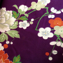 Load image into Gallery viewer, 羽織 アンティーク 昔長羽織 正絹 紫×多色 扇 花車 花々 昔 レトロモダン 明治・大正ロマン ちりよけ 上着 身丈99.5cm