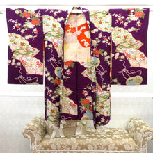 Load image into Gallery viewer, 昔 長羽織 紫 多色 扇 花 上着