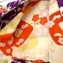Load image into Gallery viewer, 羽織 アンティーク 昔長羽織 正絹 紫×多色 扇 花車 花々 昔 レトロモダン 明治・大正ロマン ちりよけ 上着 身丈99.5cm
