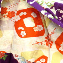 Load image into Gallery viewer, 羽織 アンティーク 昔長羽織 正絹 紫×多色 扇 花車 花々 昔 レトロモダン 明治・大正ロマン ちりよけ 上着 身丈99.5cm