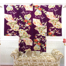 Load image into Gallery viewer, 羽織 アンティーク 昔長羽織 正絹 紫×多色 扇 花車 花々 昔 レトロモダン 明治・大正ロマン ちりよけ 上着 身丈99.5cm