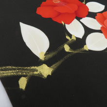 画像をギャラリービューアに読み込む, 名古屋帯 正絹 塩瀬 牡丹文様 お太鼓柄 九寸帯 黒色 カジュアル 仕立て上がり 着物帯 昔名古屋帯 長さ329cm