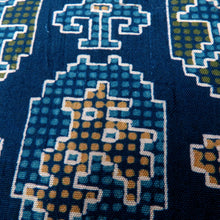 画像をギャラリービューアに読み込む, 名古屋帯 アンティーク帯 昔名古屋帯 紺×ベージュ緑白青 人・幾何学調 ドット 昔帯 レトロモダン 明治・大正ロマン 正絹 裏面繻子 長さ342.2cm