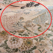 画像をギャラリービューアに読み込む, 名古屋帯 アンティーク帯 昔名古屋帯 ベージュ×多色 風景 花 鶴 昔帯 丸帯生地使用 レトロモダン 明治・大正ロマン 正絹 長さ328.3cm