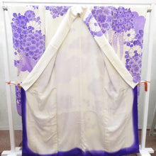 画像をギャラリービューアに読み込む, 振袖 正絹 ホワイト×パープル系 総絞り 花々 袷 広衿 成人式 卒業式 舞台衣装 フォーマル 仕立上り 着物 しぼり 身丈164.2cm