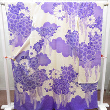 画像をギャラリービューアに読み込む, 振袖 正絹 ホワイト×パープル系 総絞り 花々 袷 広衿 成人式 卒業式 舞台衣装 フォーマル 仕立上り 着物 しぼり 身丈164.2cm