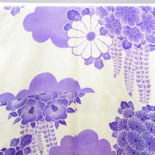 画像をギャラリービューアに読み込む, 振袖 正絹 ホワイト×パープル系 総絞り 花々 袷 広衿 成人式 卒業式 舞台衣装 フォーマル 仕立上り 着物 しぼり 身丈164.2cm