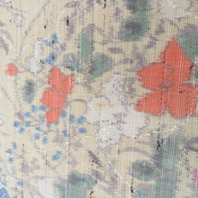 画像をギャラリービューアに読み込む, ウール着物 単衣 ベージュ×多色 花デザイン バチ衿 カジュアルきもの 普段着物 仕立て上がり ウールきもの 和洋ミックス 身丈159.2cm