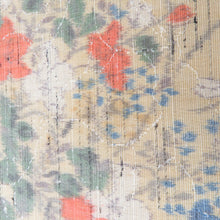 画像をギャラリービューアに読み込む, ウール着物 単衣 ベージュ×多色 花デザイン バチ衿 カジュアルきもの 普段着物 仕立て上がり ウールきもの 和洋ミックス 身丈159.2cm