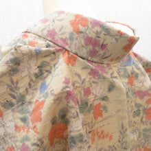 画像をギャラリービューアに読み込む, ウール着物 単衣 ベージュ×多色 花デザイン バチ衿 カジュアルきもの 普段着物 仕立て上がり ウールきもの 和洋ミックス 身丈159.2cm