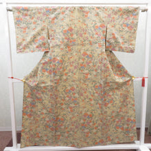 画像をギャラリービューアに読み込む, ウール着物 単衣 ベージュ×多色 花デザイン バチ衿 カジュアルきもの 普段着物 仕立て上がり ウールきもの 和洋ミックス 身丈159.2cm