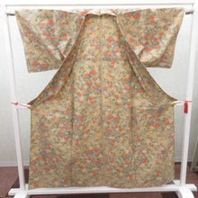 画像をギャラリービューアに読み込む, ウール着物 単衣 ベージュ×多色 花デザイン バチ衿 カジュアルきもの 普段着物 仕立て上がり ウールきもの 和洋ミックス 身丈159.2cm