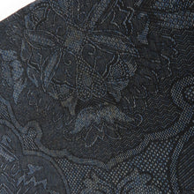 画像をギャラリービューアに読み込む, ウール着物 単衣 濃紺×赤 華文調 バチ衿 カジュアルきもの 普段着物 仕立て上がり ウールきもの 和洋ミックス 身丈156.2cm