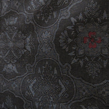 画像をギャラリービューアに読み込む, ウール着物 単衣 濃紺×赤 華文調 バチ衿 カジュアルきもの 普段着物 仕立て上がり ウールきもの 和洋ミックス 身丈156.2cm