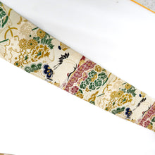画像をギャラリービューアに読み込む, 名古屋帯 アンティーク帯 昔名古屋帯 ベージュ×多色 絵巻物 鶴 花 昔帯 九寸帯 レトロモダン 明治・大正ロマン 長さ377cm