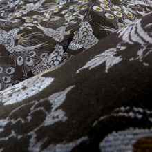画像をギャラリービューアに読み込む, 丸帯 アンティーク帯 昔 黒×グレー茶 花 鳳凰 全通 昔帯 正絹 レトロモダン 明治・大正ロマン 長さ388cm