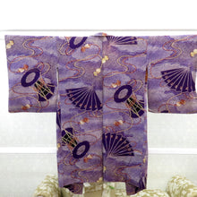 画像をギャラリービューアに読み込む, 羽織 アンティーク 昔長羽織 正絹 紫×多色 檜扇 鼓 昔 レトロモダン 明治・大正ロマン ちりよけ 上着 身丈98.3cm